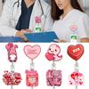 Pink Heart Dwarf Doll Badge Reel Retractable Work Card Holder Doctore Nurse Id Card Pull Buckle Valentines Day Small Gift