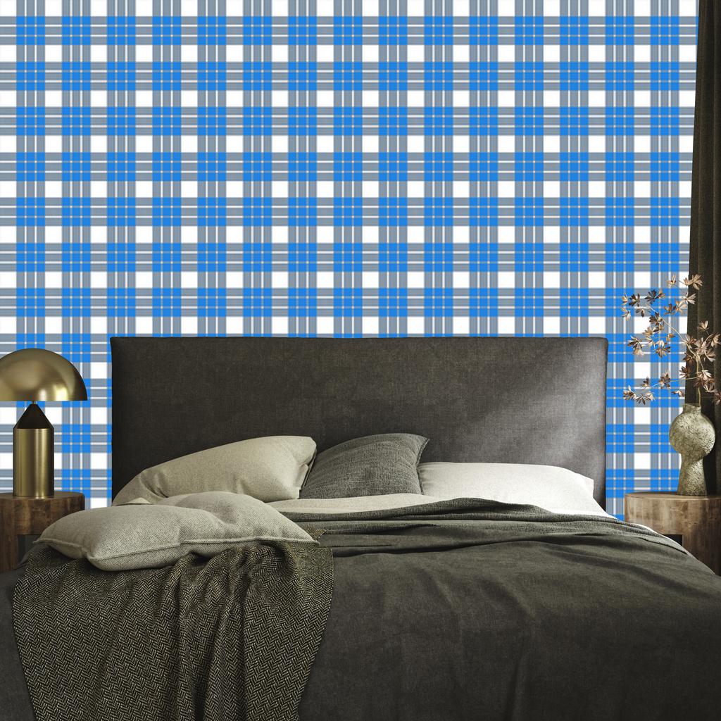 Blue and Azure Checkered Wallpaper for Living Room and Bedroom 50x1000