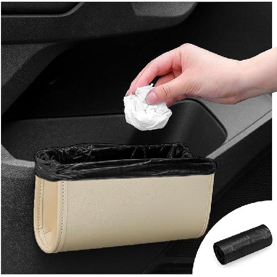 Car Trash Can, Leather Car Trash Bin Door Organizer With A Roll Of Garbage Bag, Foldable Hanging Mini Cars Storage Must Have Essentials Interior