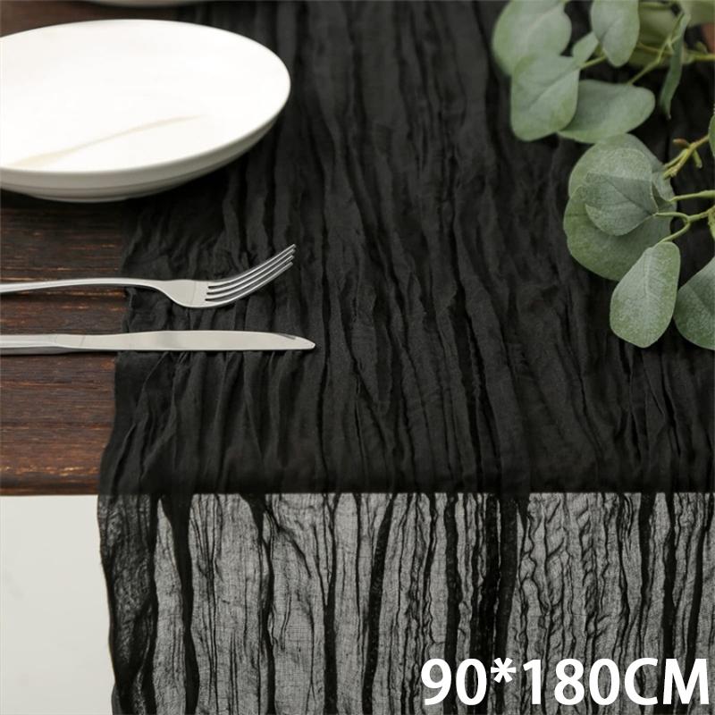 Cheesecloth Table Runner Gauze Tablecloth Semi-Sheer Crinkle Table Cover Boho-style table runner 180*90/90*340cm