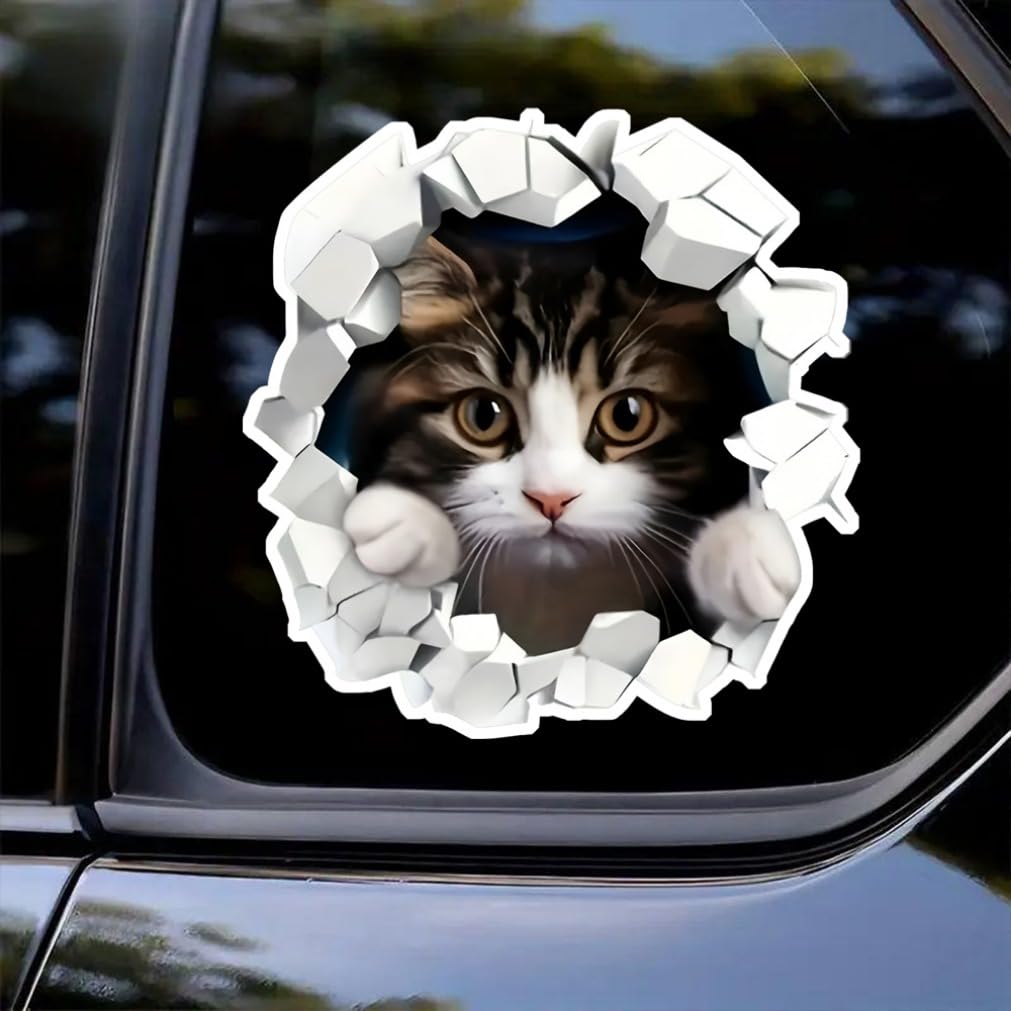 2 Pieces 12x12cm Realistic 3D Effect Peeking Cat Car Bumper Window Sticker for Truck