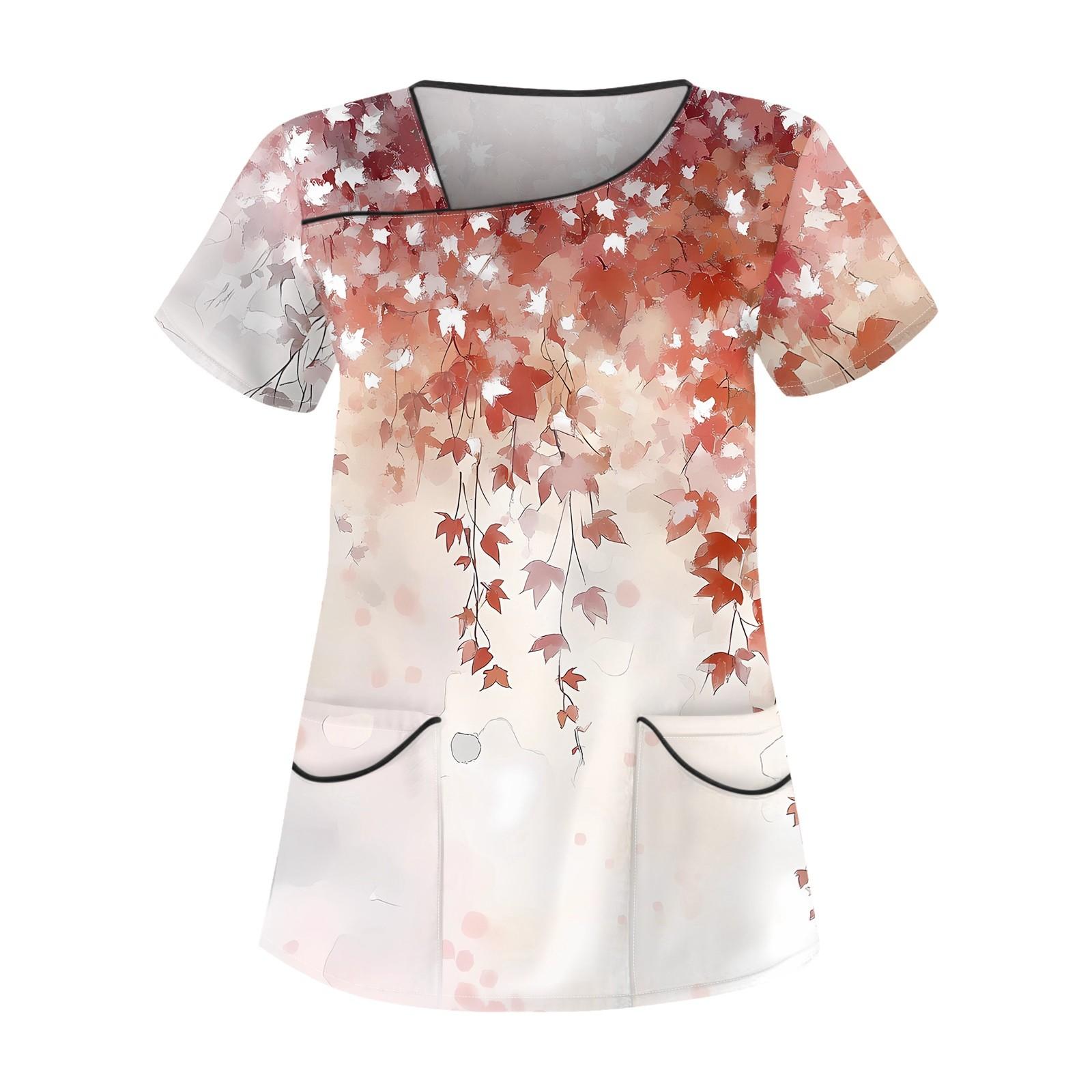 

Женская повседневная рабочая одежда с короткими рукавами и наклонным воротником с принтом и двойными карманами XL красный