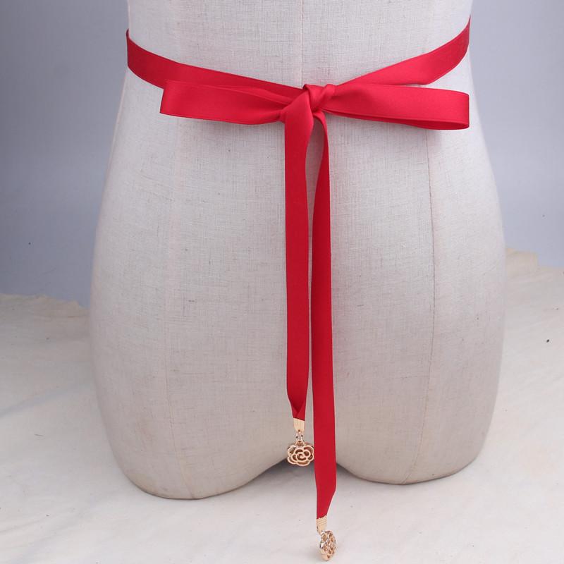 

Сладкий женский тканевый узкий ремень с узлом, Узкая цепочка на талию, украшенная розами, Пояс-веревка с бантом красный