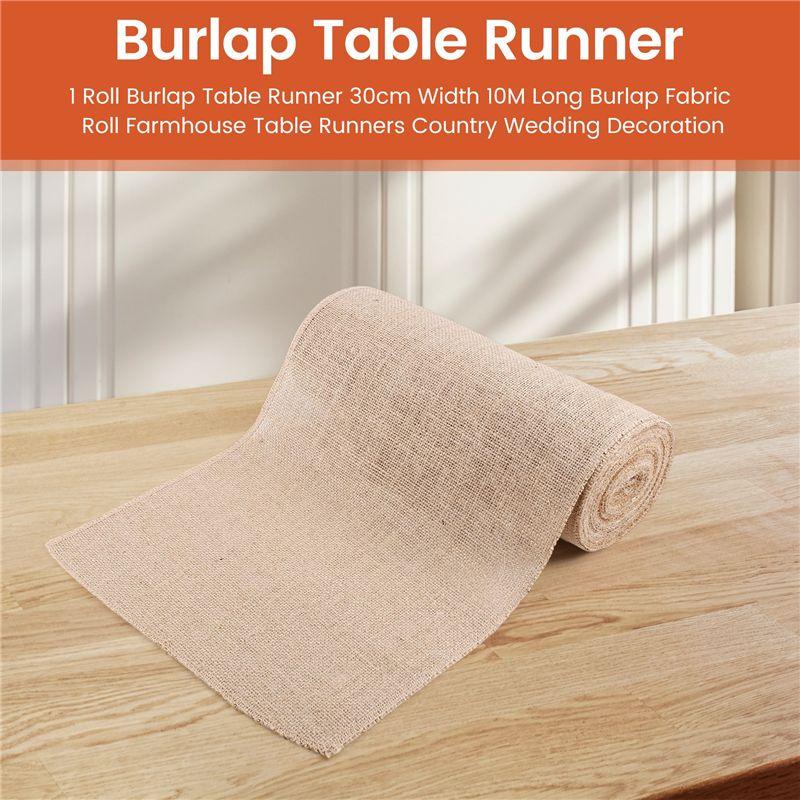 M-Modern-1 Roll Burlap Table Runner 30Cm Width 10M Long Burlap Fabric Roll Farmhouse Table Runners Country Wedding Decoration