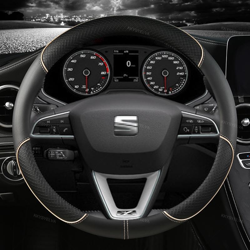 Auto Lenkradbezug Mikrofaser Leder 38cm Rutschfest Für Seat Tarraco Arona Ateca Ibiza Toledo Mii Leon Arosa Exeo ST FR sfylr11