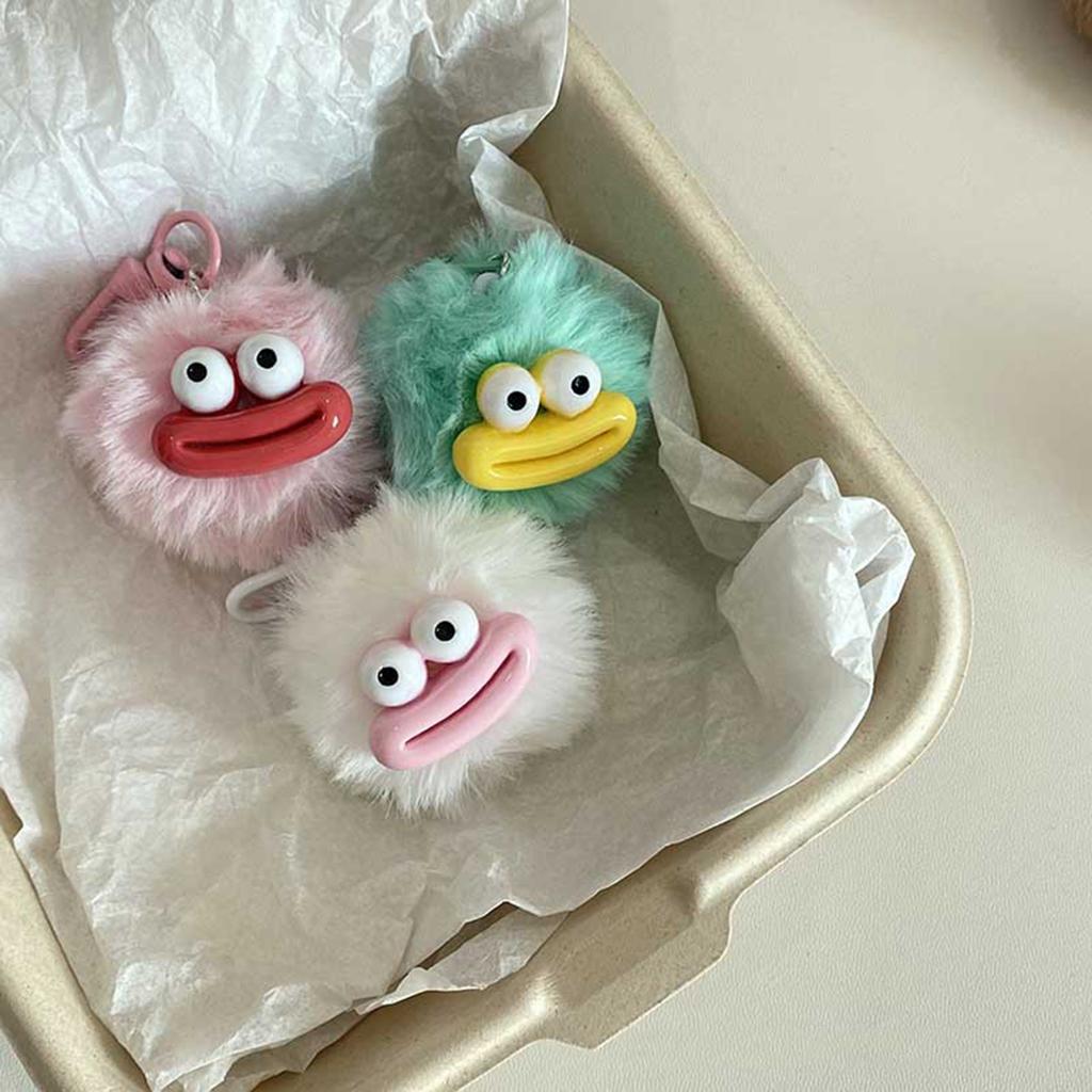 Eye Catching Keychain Colorful Sausage Mouth Pendant Keyring Furry Ball Key Chain Portable Keyrings Accessory for Women