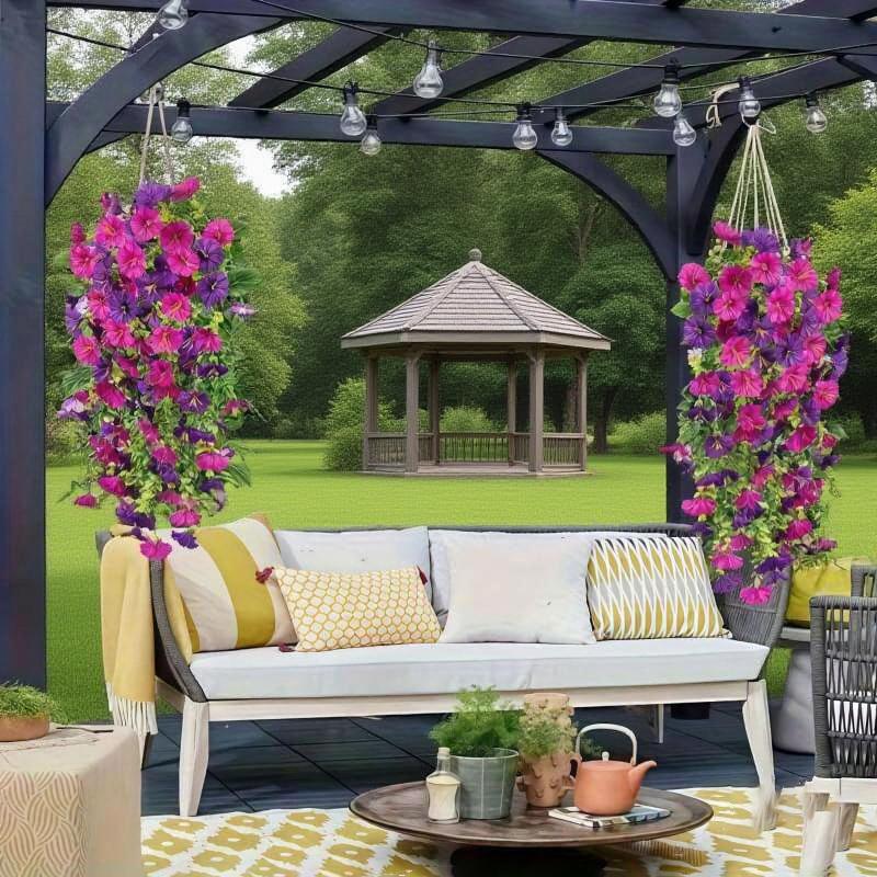 2PCS Wall Hanging Petunias Plants Artificial Morning Glory Hanging Flowers Fake Flower Outdoor Home Garden Wedding Decoration