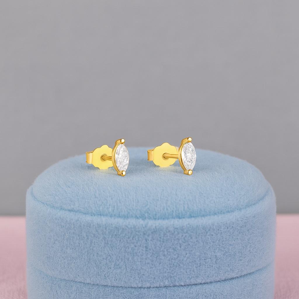 Minimal Solitaire Stud Earrings - 925 Sterling Silver Gold Plated