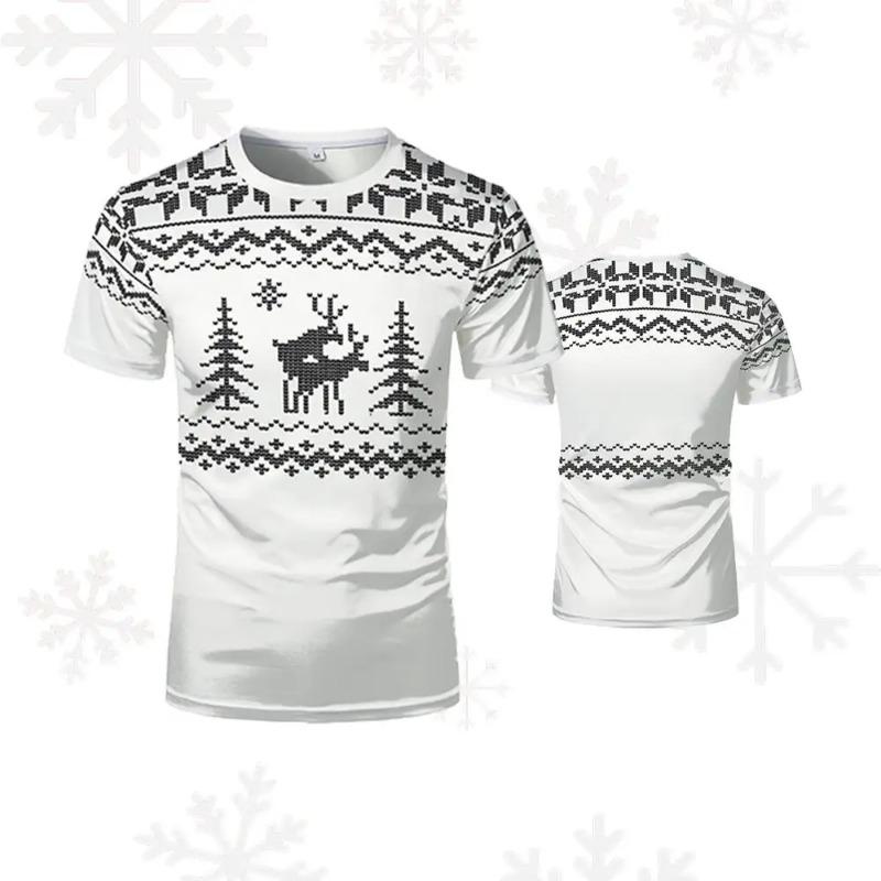 Christmas T-shirts For Men And Women Ugly-cute 3D Printed Reindeer And Snowflake Pattern Clothing Fashionable Holiday Party Tops