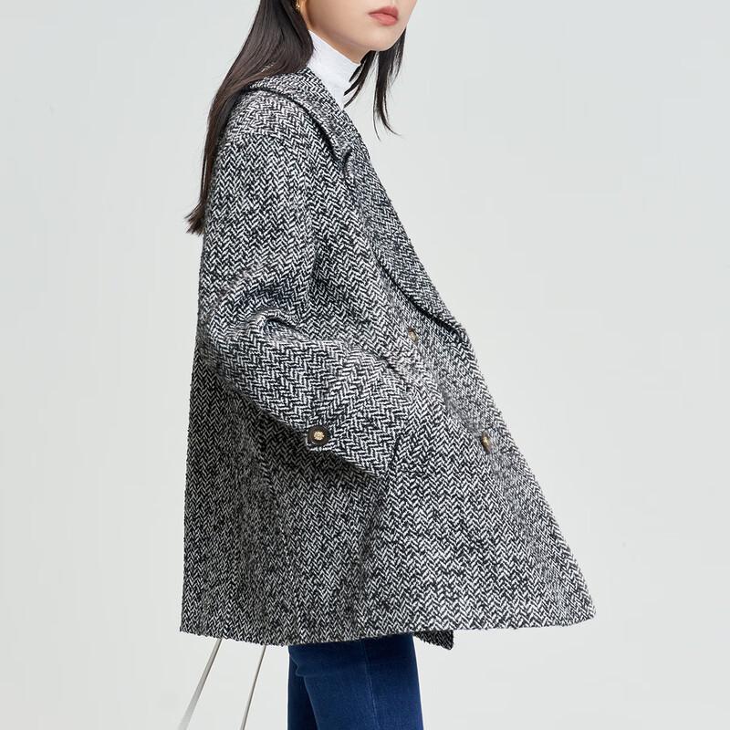 She Tu Women's Mid-Length Double-Breasted Wool Blend Coat