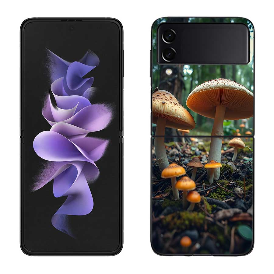 Fungal Aesthetics Phone Case For Samsung Z Flip 7 6 5G Galaxy Z Flip 5 4 3 Black Hard Cell Cover Luxury PC Shell Coque