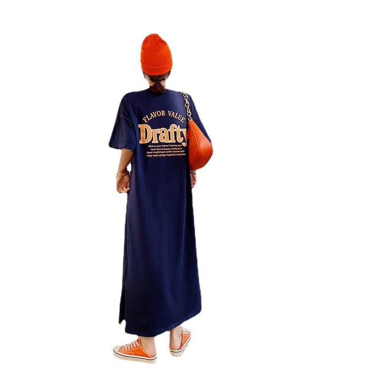 Summer Fashion Plus Size Women's Dress Split Printed T-Shirt Long Long Dresses