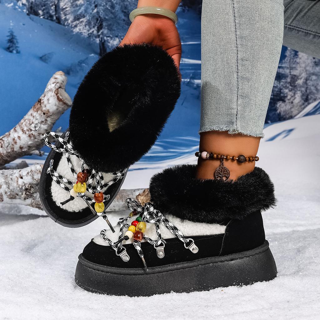 Fashion Women Shoes Fashion Cross Strap Decoration Short Plush Snow Boots Women 2025 Winter Faux Fur Round Toe Soft Thick Bottom Boots
