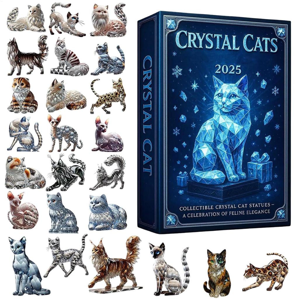 Kristalle Katzen Weihnachts-Countdown-Kalender Weihnachtsbaum 24 Tage 2D Acryl Katze 2026 Neujahr Weihnachtsgeschenk Party Adventskalender