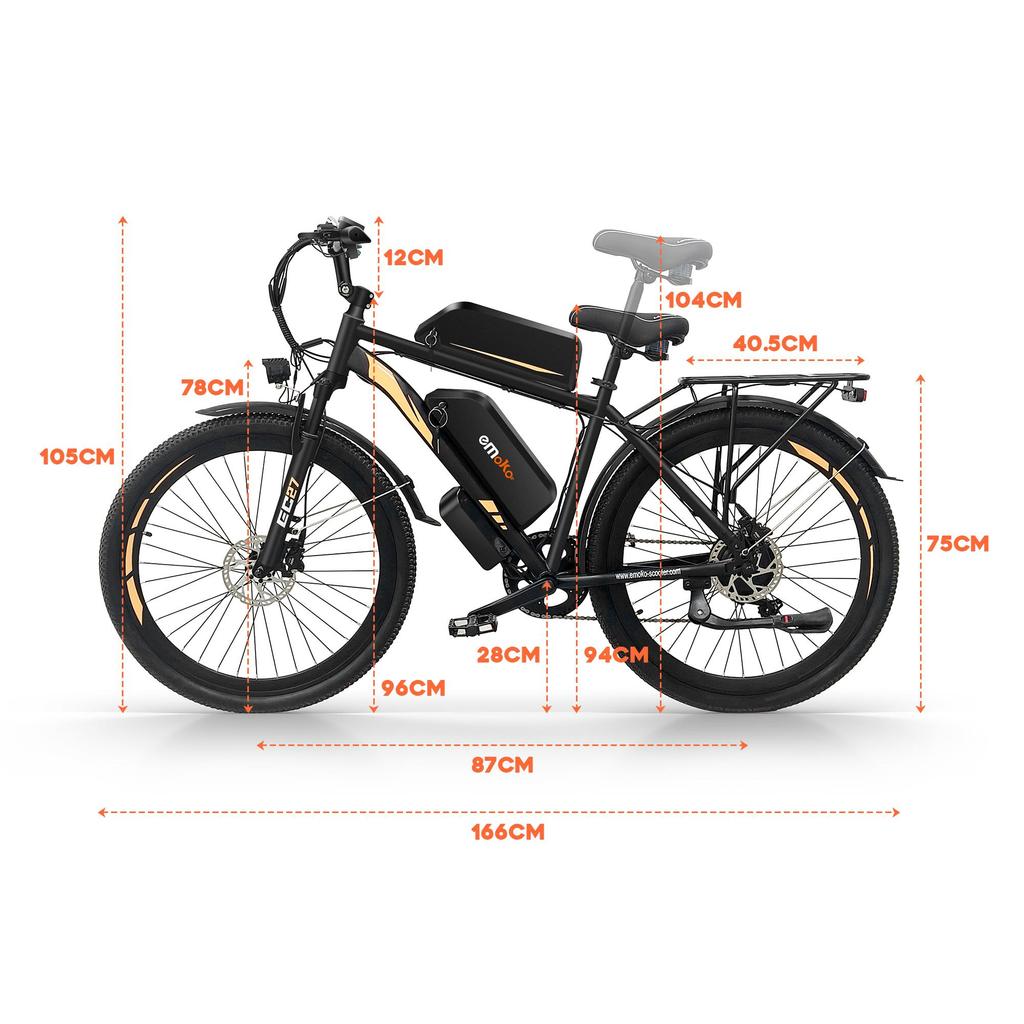 Electric Bike EMOKO 27" 500W Motor 48V 35AH Max Range 150Km Load 120Kg Black C27