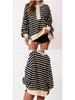 Color Block Long Sleeve Striped Button-Up Casual Sweater for Women - Autumn/Winter