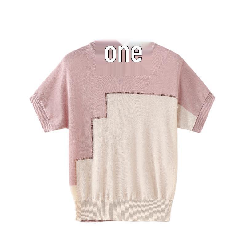 Mom's Stylish Ice Silk Summer Knit T-Shirt: Age-Reducing Short-Sleeved Top for Middle-Aged & Elderly Women