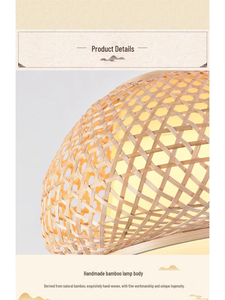 Bamboo Rattan Pendant Lamp: New Chinese & Japanese Style Zen Lighting for Tea Room & Dining, Antique Lantern Design.