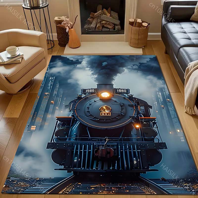 

Retro Steam Train Print Living Room Carpet Luxury Home Decor Non-slip Floor Mats for Bedroom Large Area Carpets Washable Rugs 40x60cm (16x24in)