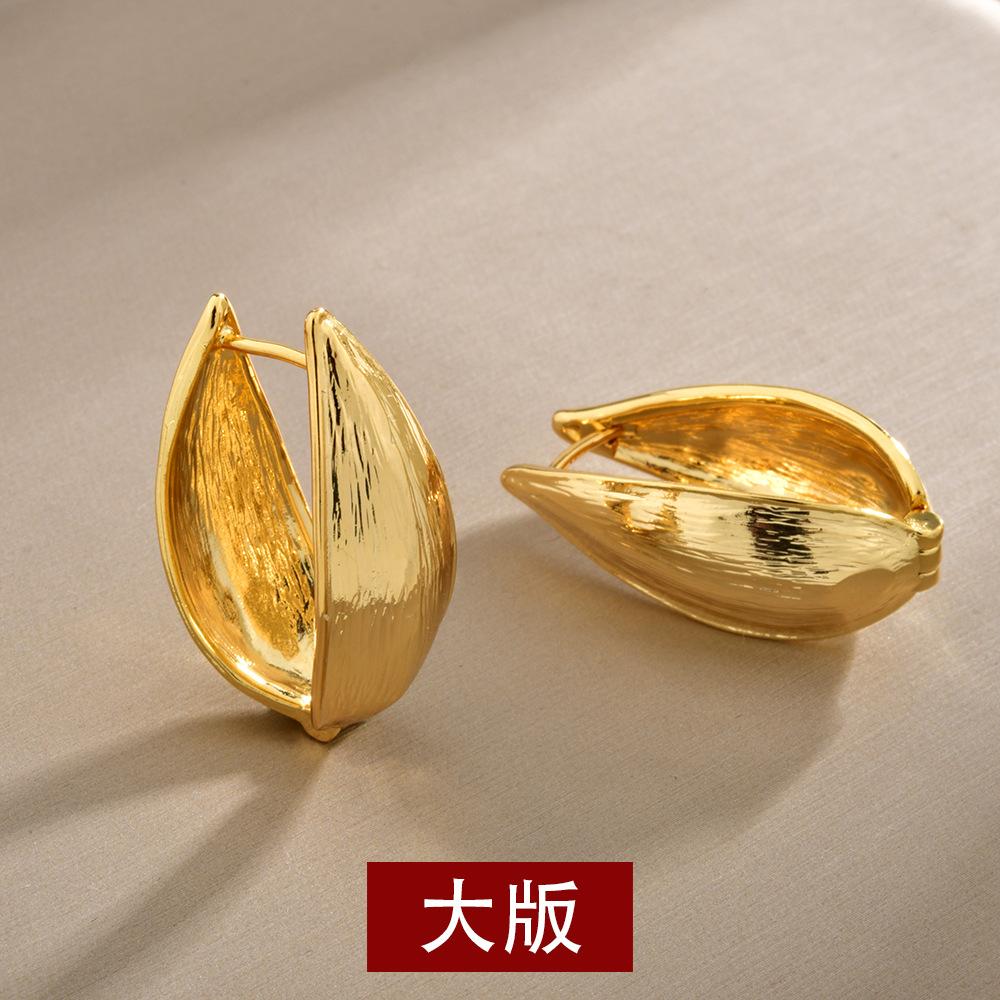 Hong Kong style trend double-sided texture willow leaf shape niche versatile water drop ear buckle temperament advanced sense earrings ear jewelry