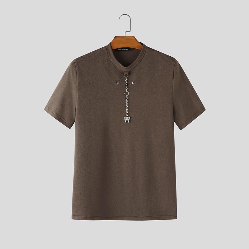 INCERUN Herren Rundhals Kurzarm Einfarbig Lässig Enganliegend T-Shirts Oberteile