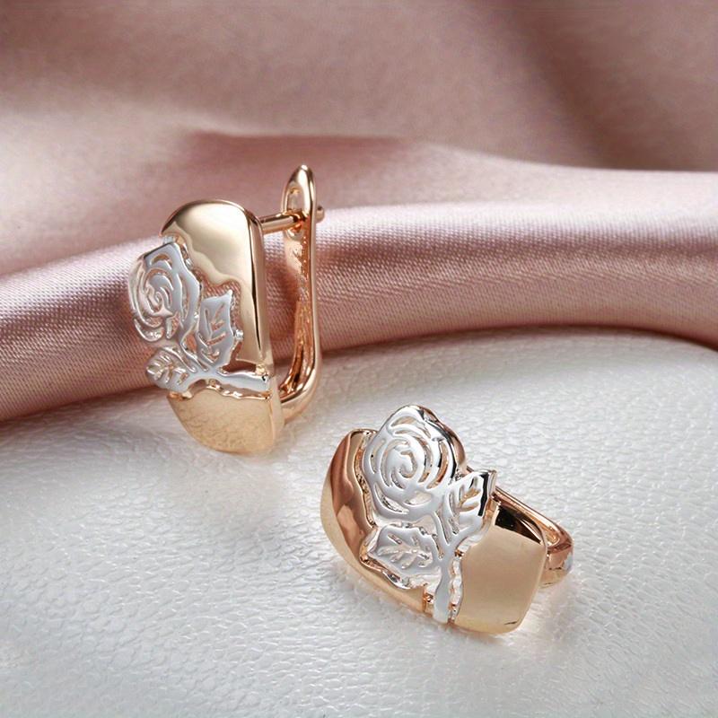 1 Paar Luxus Vintage Hohle Rose Blume Ohrringe für Frauen Golden & Silber Zwei Farben Täglich Mode Party Schmuck Valentinstag Geschenke