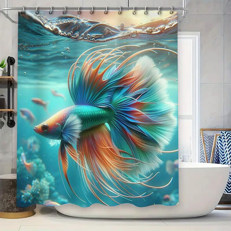 Whimsical Fish Shower Curtain High-Quality Printed Fabric for Bathroom Decorations Bright Blue Green Red Yellow Orange Colorful