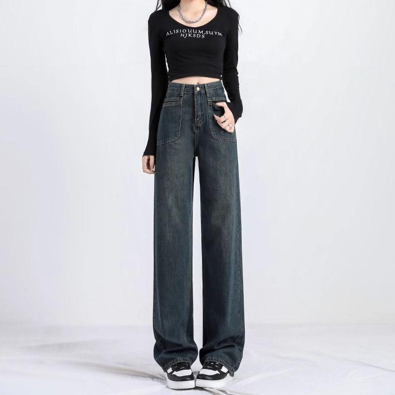 

Women s High-Waisted Velvet Wide-Leg Jeans - Warm, Slimming, and Floor-Length Pants 2XL