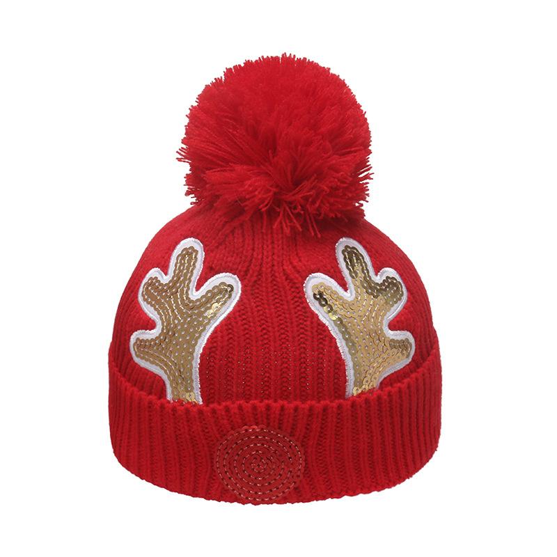 Cross-border foreign trade children's sequined embroidered thermal hat children's Christmas antlers Christmas knitted hat boys and girls winter hat