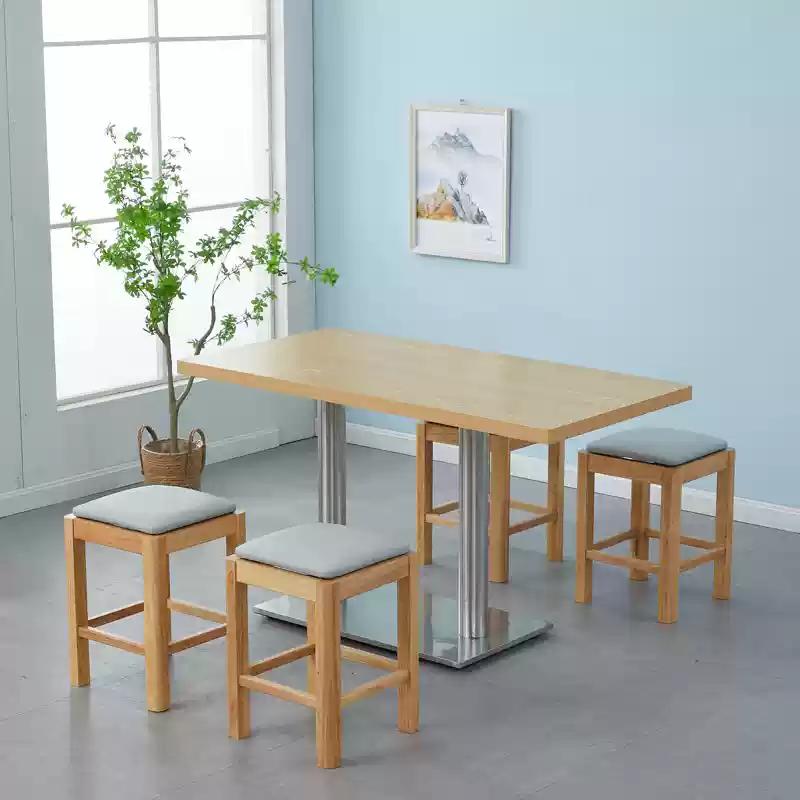 Solid Wood Rectangular Dining Table & Stools Set - Suitable for Fast Food, Malatang, Cold Drinks, Desserts, Rice Noodle
