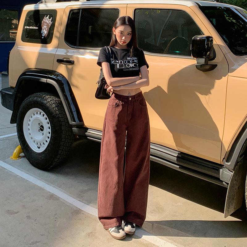 

Американские красные джинсы с широкими штанинами и высокой посадкой для женщин - Коллекция Ранняя весна 2025 XS