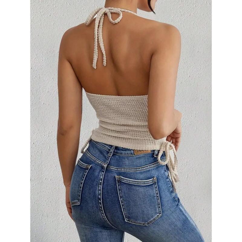 Top Corto da Donna Senza Maniche con Scollo all'Americana Sexy Senza Schiena - Nuovi Arrivi Primavera Estate