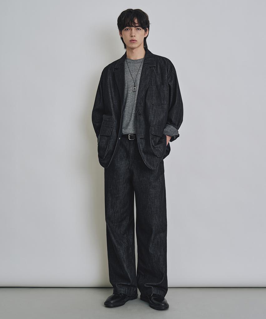 COSTUME O’CLOCK Linen-Like Non-Faded Wide Denim Pants Cp Black Coospt255Cpblack