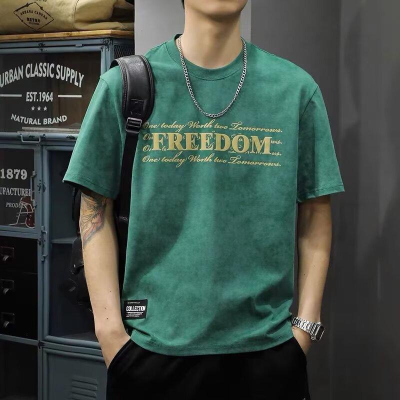American Short-Sleeved T-Shirt Men'S Trendy Brand Fashion Retro Half-Sleeved Thin Casual Versatile Top