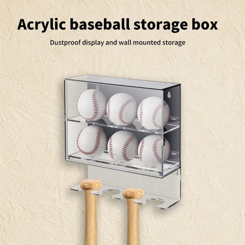 Acrylic Baseball Softball Bat Showcase Clear Protective Case Wall Mounted Ball Display Holder Dustproof Storage Box