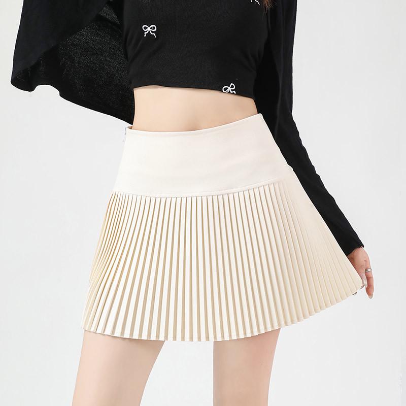 Aprikosenfarbener Damen A-Linien Rock mit hoher Taille und Falten - Kurze Frühlingsausgabe 2025