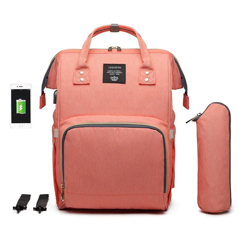 LEQUEEN Lightweight Multifunctional USB Charging Diaper Backpack for Moms