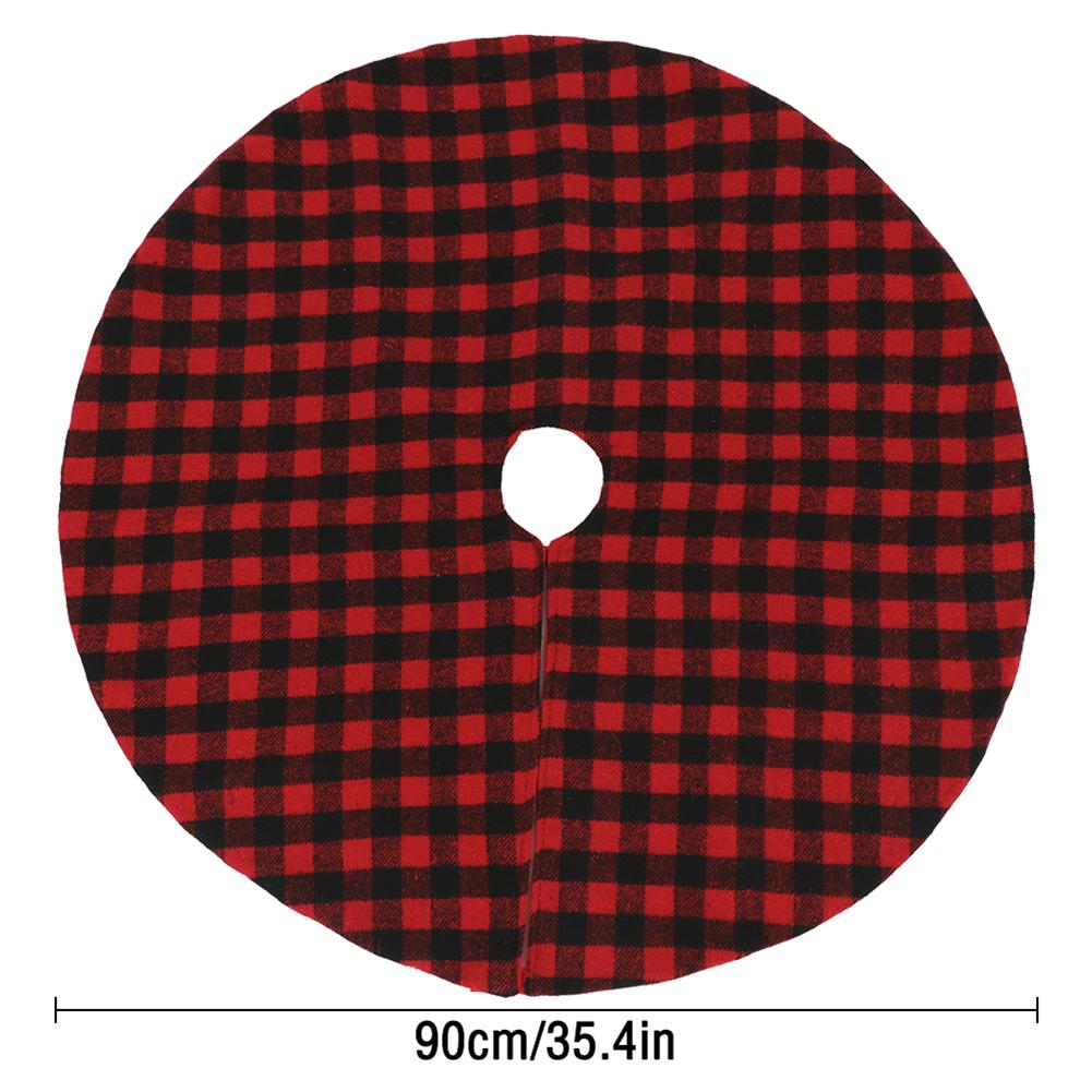 Xmas Tree Skirt Red Black Plaid Pattern 90cm Tree Skirt for Holiday Party and Home