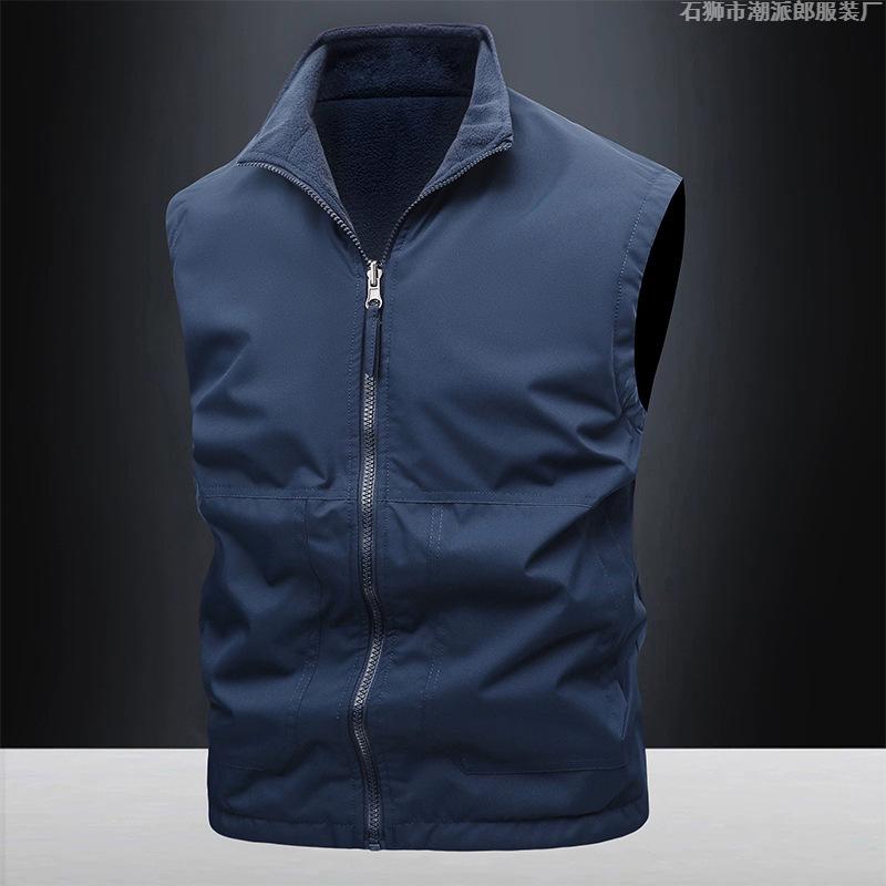 Logo-8XL large size men's outdoor fishing tooling casual double-sided vest fleece stand-up collar vest can be added