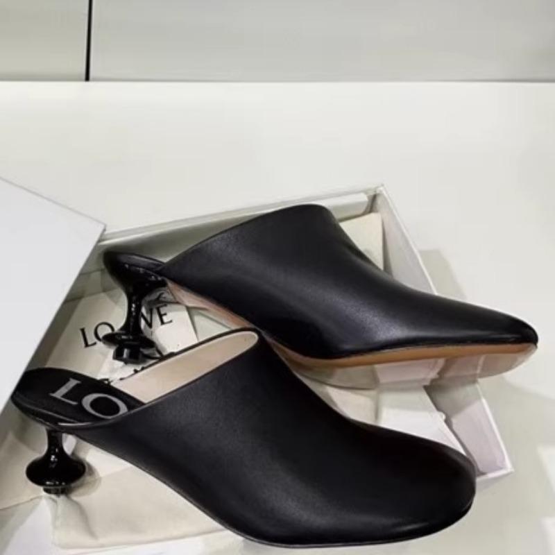 Fashion Spring New Baotou Slippers Women's Square Head Leather Deep Mouth Set Foot Anti-slip Wear-resistant Heel Shoes