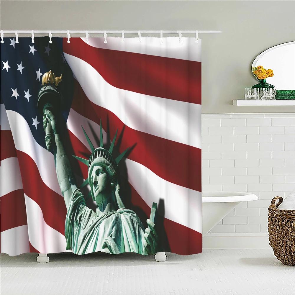 American Flag Bath Curtain Waterproof Fabric Shower Curtains With Hooks United States Bathtub Screen for Bathroom Decor