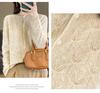 Women's Round Neck Long Sleeve Wool Cardigan - Hollow Jacquard Knit Sweater Jacket