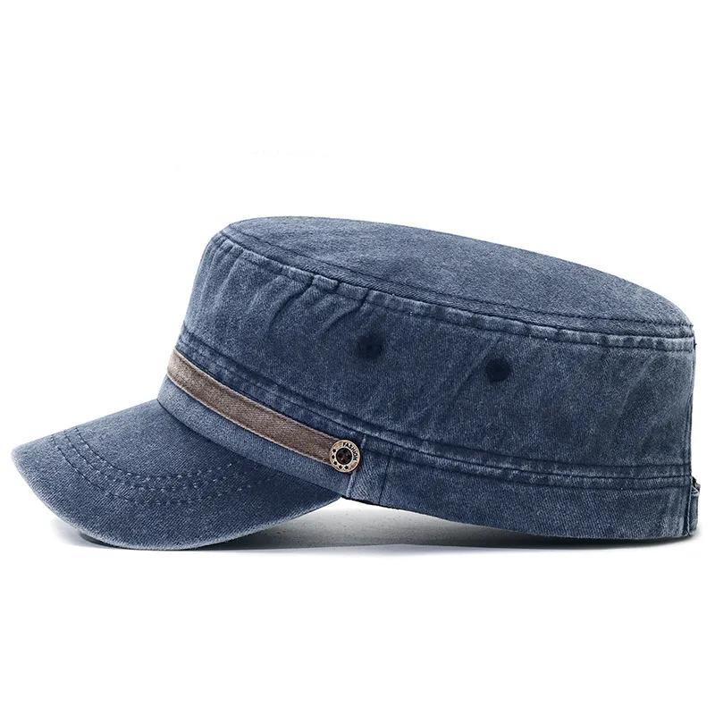 Washed Hat Distressed Cotton Flat Top Hat Cotton Breathable Button Cap, Young And Middle-Aged Dad Outdoor Sun Hat