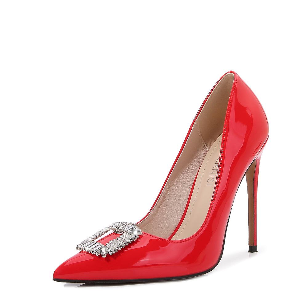 Pointed High Heels Women's Spring New Thin Heels Shallow Mouth Sexy Rhinestone Square Buckle Fairy Shoes Single Shoes Women
