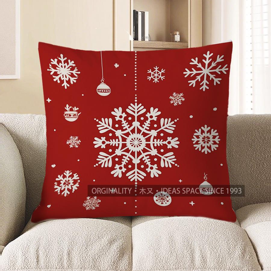 Home Decor Red Background Snowflake Patterned Pillow Cover Pattern Cushion Cover Suitable For Sofa Bedroom Car Pillow Cover