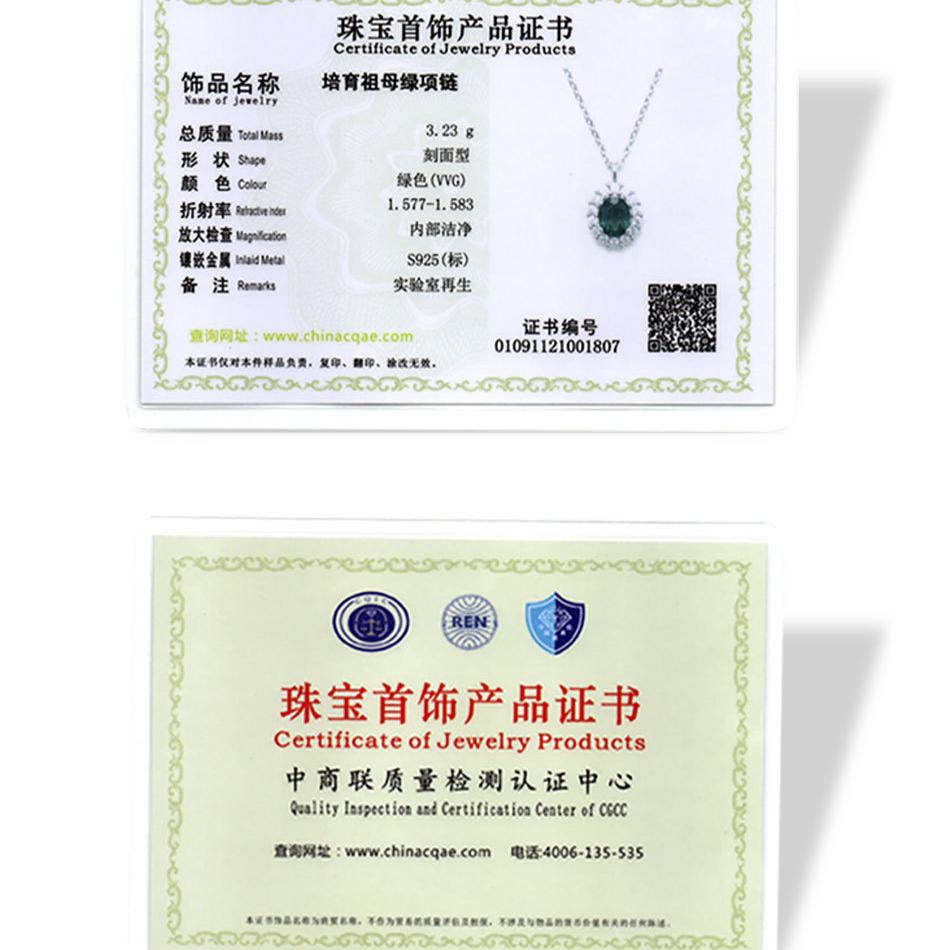 Tancise Women 925 Silver Lab Emerald Fashion Necklace Pendant Gift