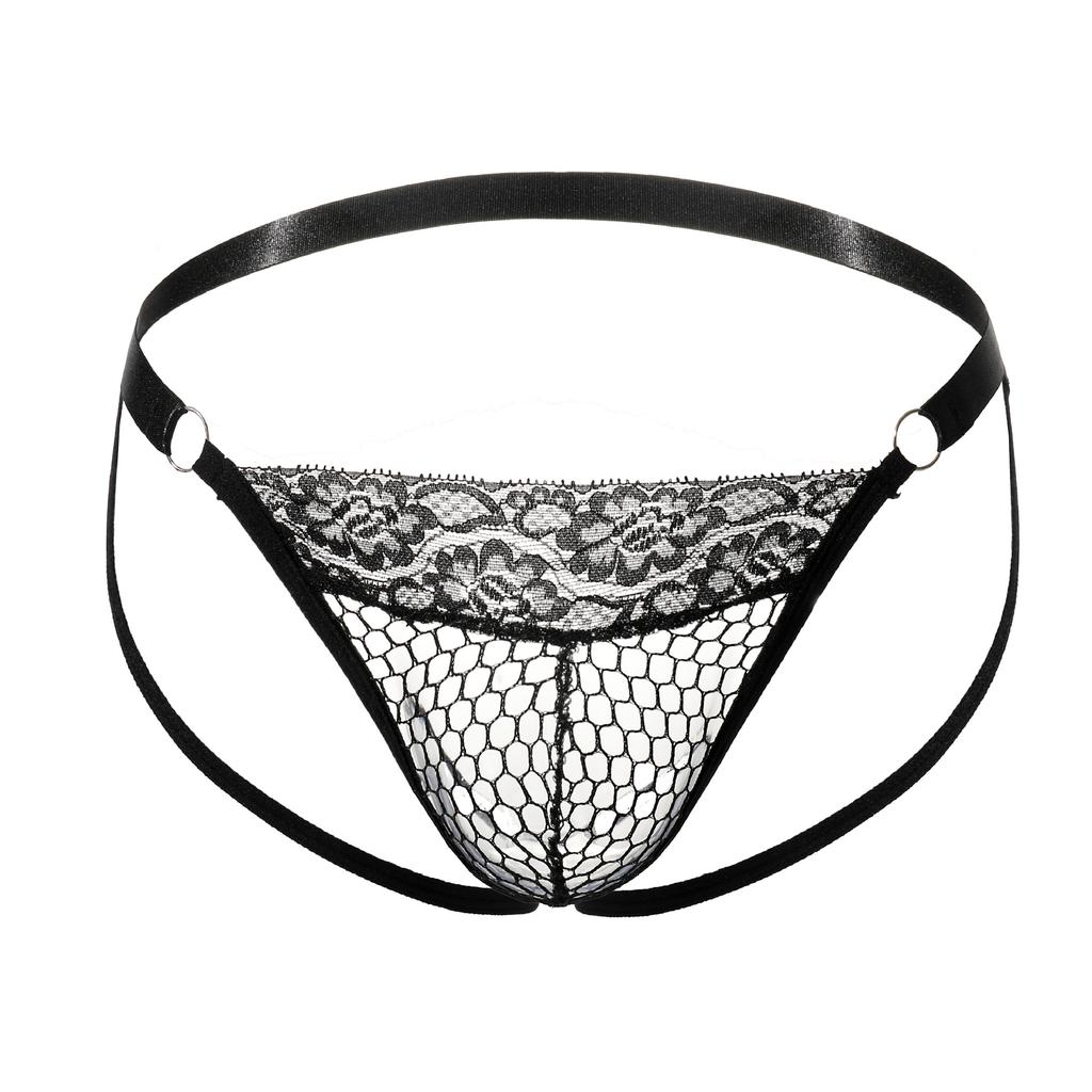 Men's Sexy Thong Sexy Mesh Fishnet Panties Hollow Passion Bed Flirting Panties Strap Lace Pants
