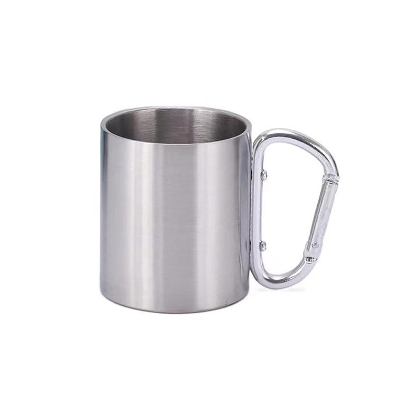 220Ml Camping Travel Stainless Steel Cup Carabiner Hook Handle Picnic Water Mug Outdoor Travel Hike Cup