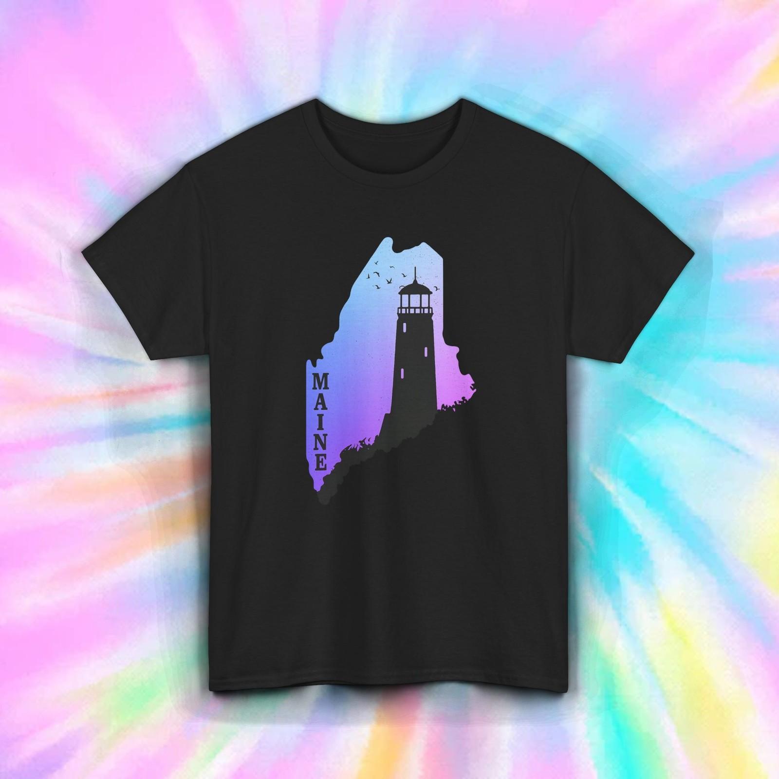Maine Lighthouse Shirt Coastal State Outline Travel Souvenir Graphic Tee S-5XL S