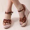 Fashion Vintage Leopard Print Platform Sandals for Women Summer Buckle Wedge High Heel Sandal Female Outdoor Anti-Slip Sandalias Mujer